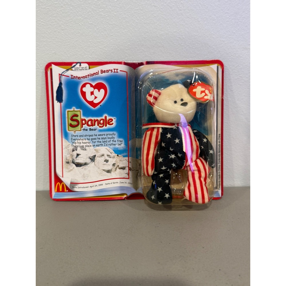 Ty Teenie Beanie Baby Spangle Bear Unisex Small Red White Blue Americana Vintage